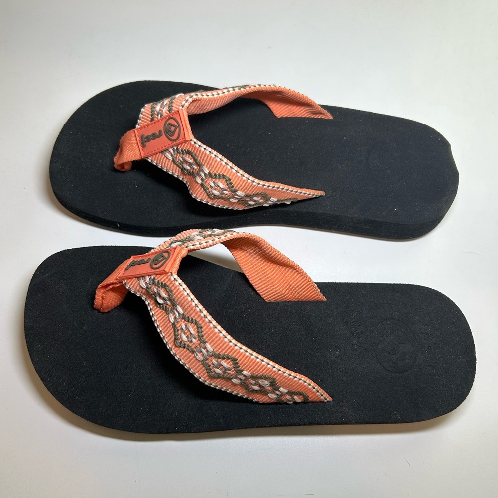 Reef Flip Flops Women's 7 Coral Orange Black Woven Strap Lightweight Comfy NWOT - Picture 13 of 13
